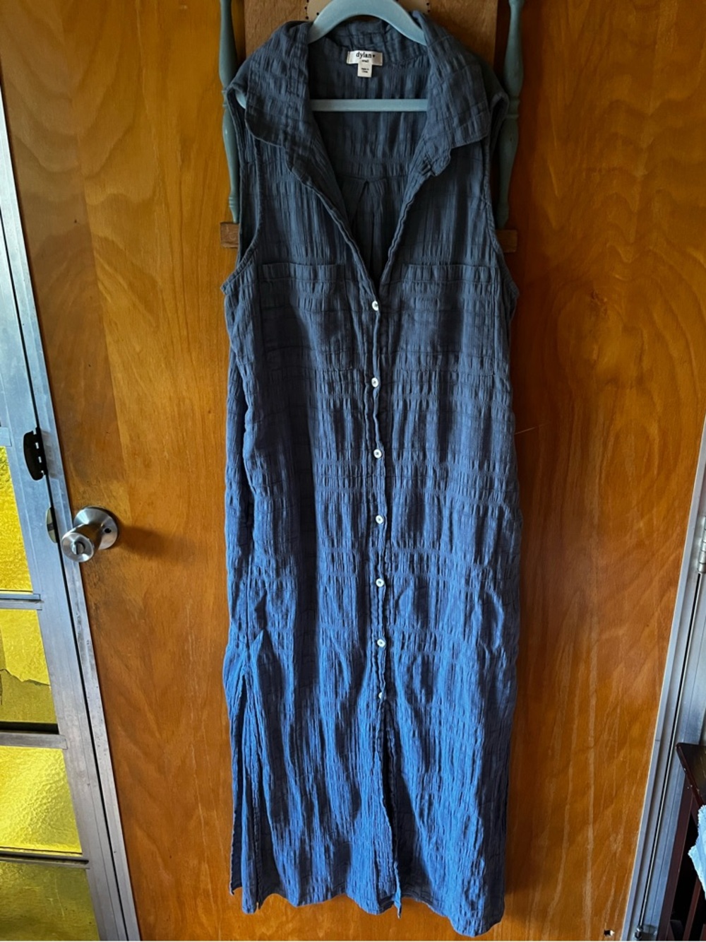 natural Navy Sleeveless Button-Front Maxi Dress basic Dylan size small